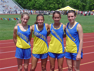 L to R - Bekah Smeltzer, Alicia Hoffman, Katie McAbier, and Carrie Mather. All-State runners-up.